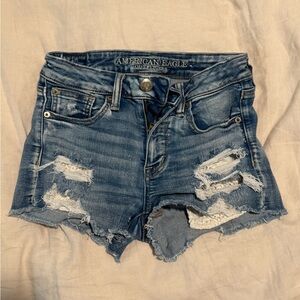American Eagle Outfitters Women's Ripped Blue Jean Shorts